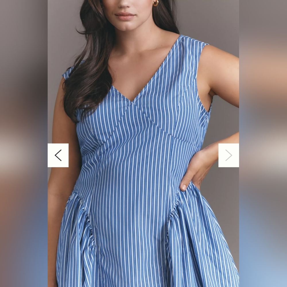 Anthropologie Blue & White Striped V-Neck Midi Sundress - Picture 2 of 10